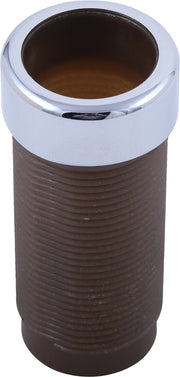 Chrome and bronze soap dispenser body assembly with wide open top and textured lower cylinder.