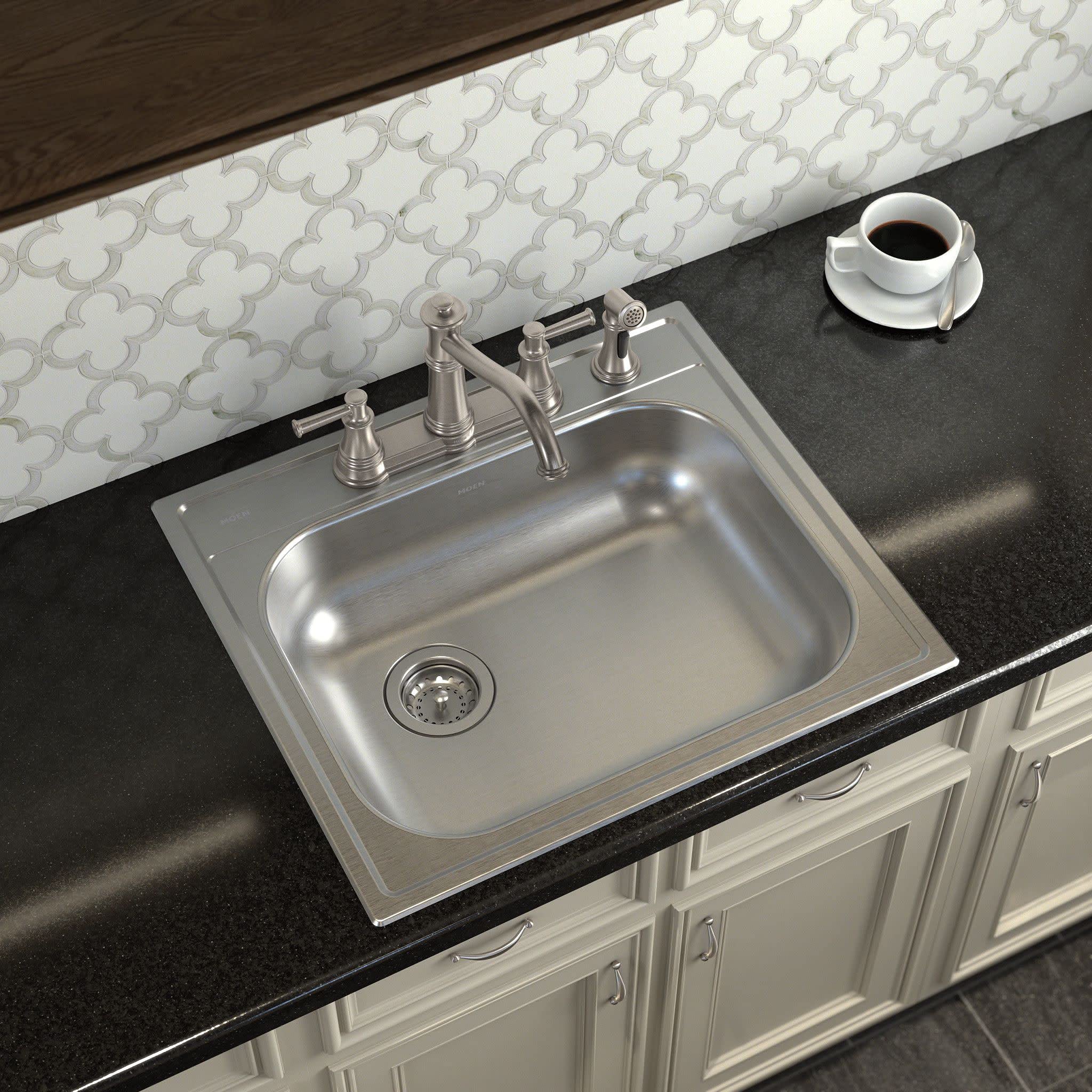Moen Belfield Traditional Two Handle High Arc Kitchen Faucet with Side Spray Spot Resist Stainless in Stainless Steel - 7255SRS