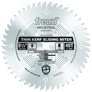 Freud 8-1/2" circular saw blade with 48 teeth, thin kerf, and ATB tooth design for miter saws.