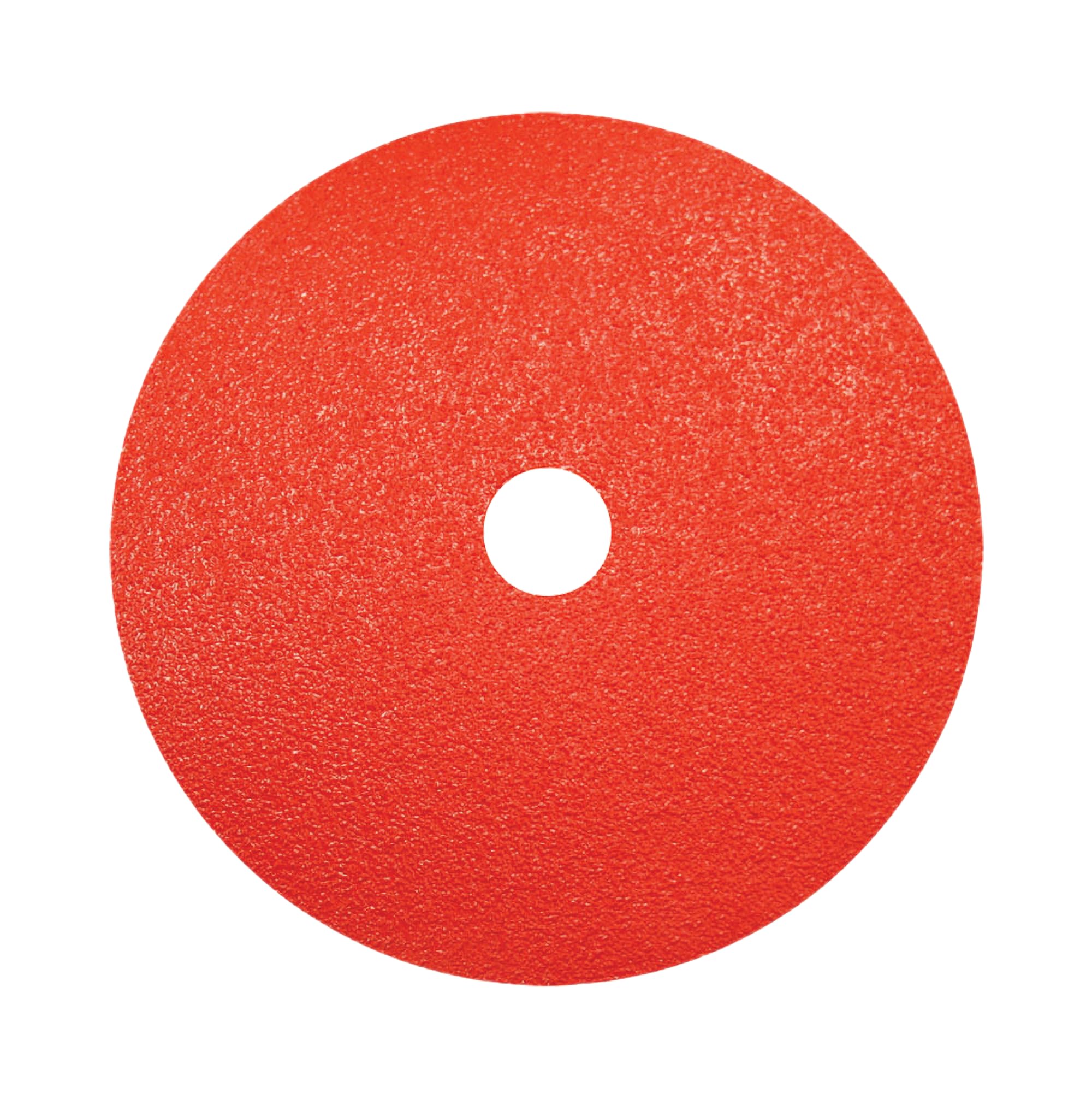 Red circular sanding disc with white center hole and coarse grit surface texture.