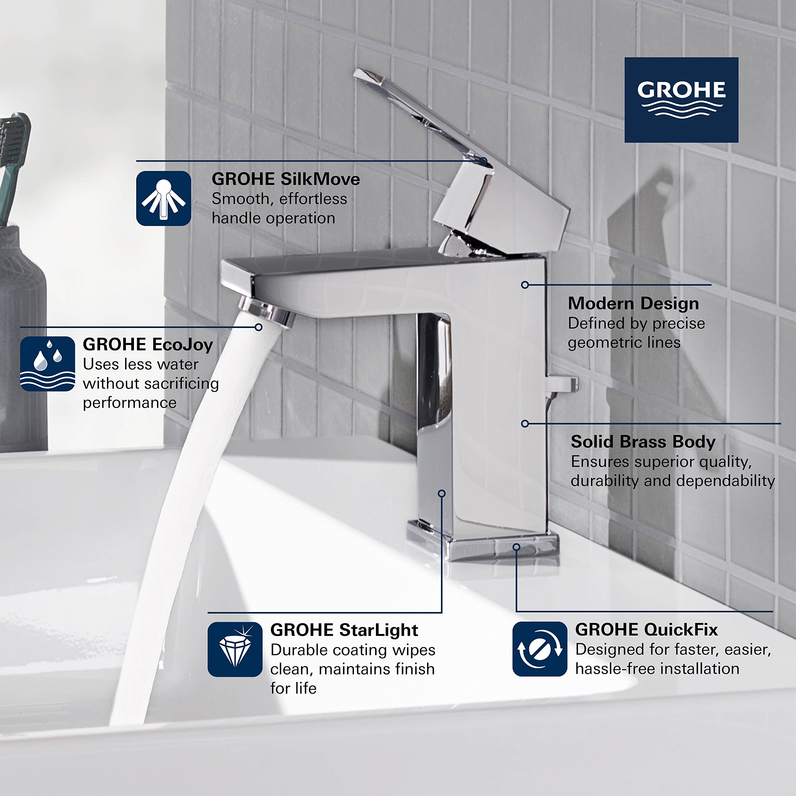 Grohe Eurocube 23129243A Single Hole Single-Handle S-Size Bathroom Faucet 1.2 GPM in Matte Black