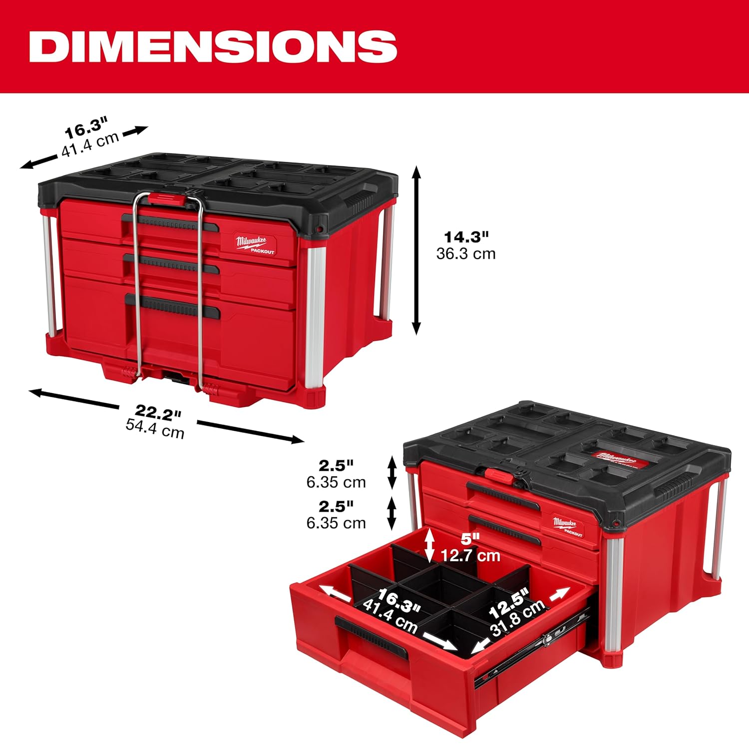 Milwaukee PACKOUT Multi-Depth 3-Drawer Tool Box - 48-22-8447