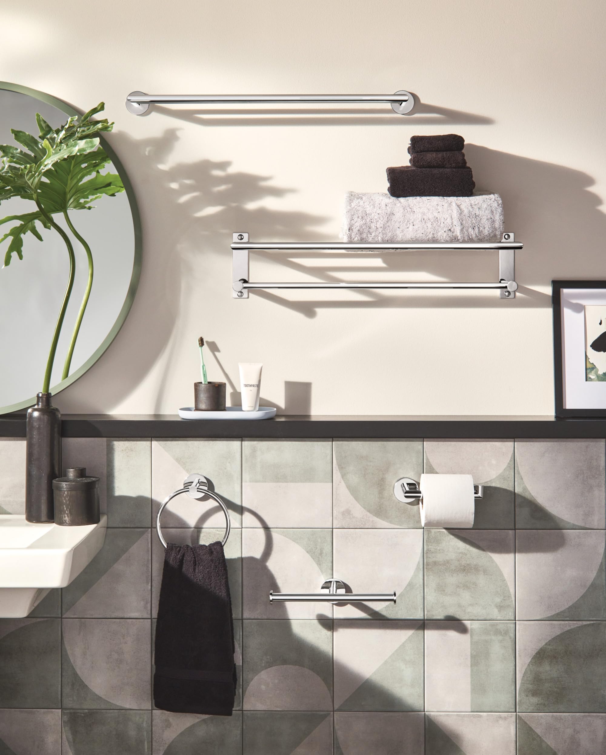 Moen Arlys 24 Inch Wide Modern Bathroom Hotel Style Towel Storage Shelf with Towel Bar in Chrome - Y5794CH