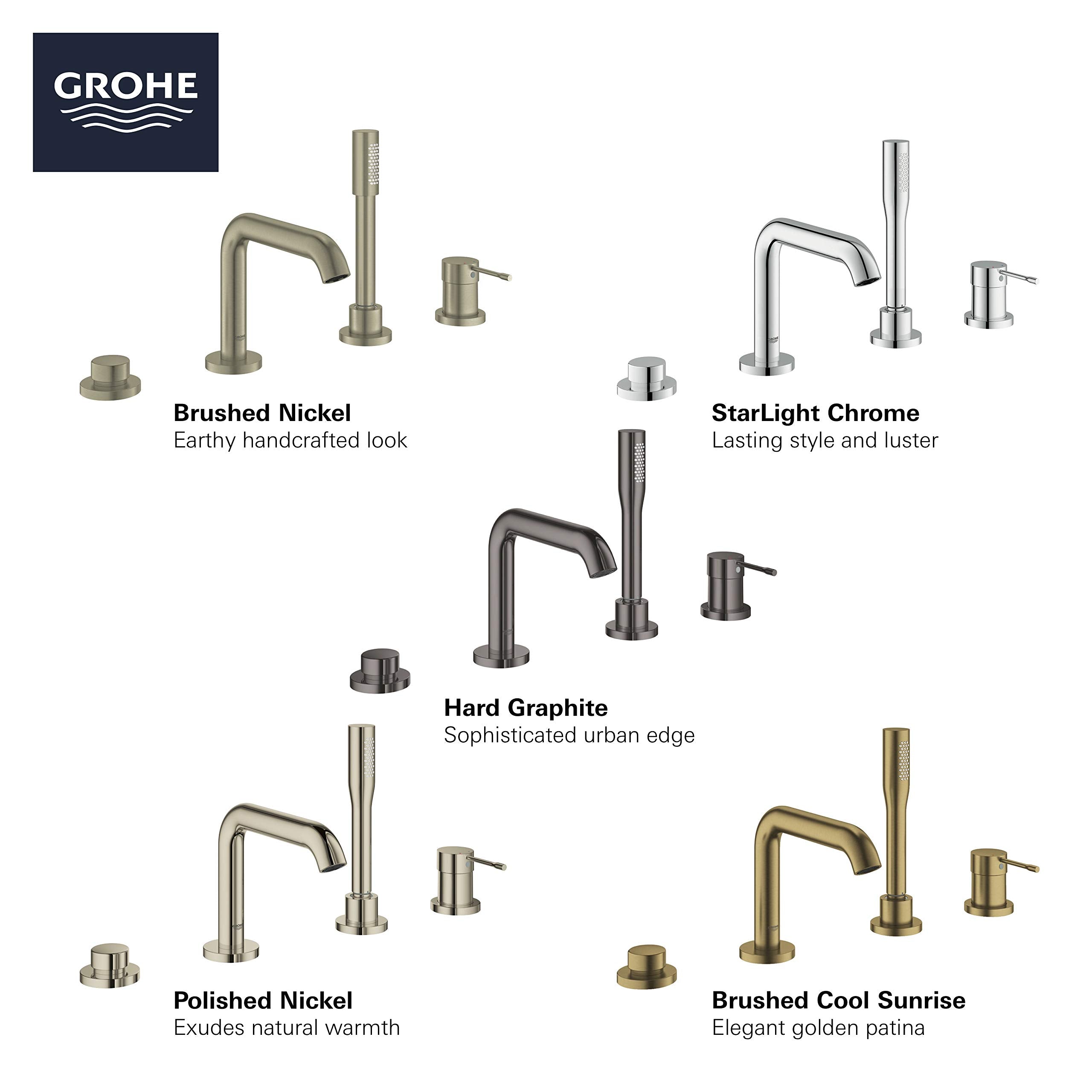 Grohe Essence 19578ENA 4-Hole Single-Handle Deck Mount Roman Tub Faucet with 1.75 GPM Hand Shower in Grohe Brushed Nickel