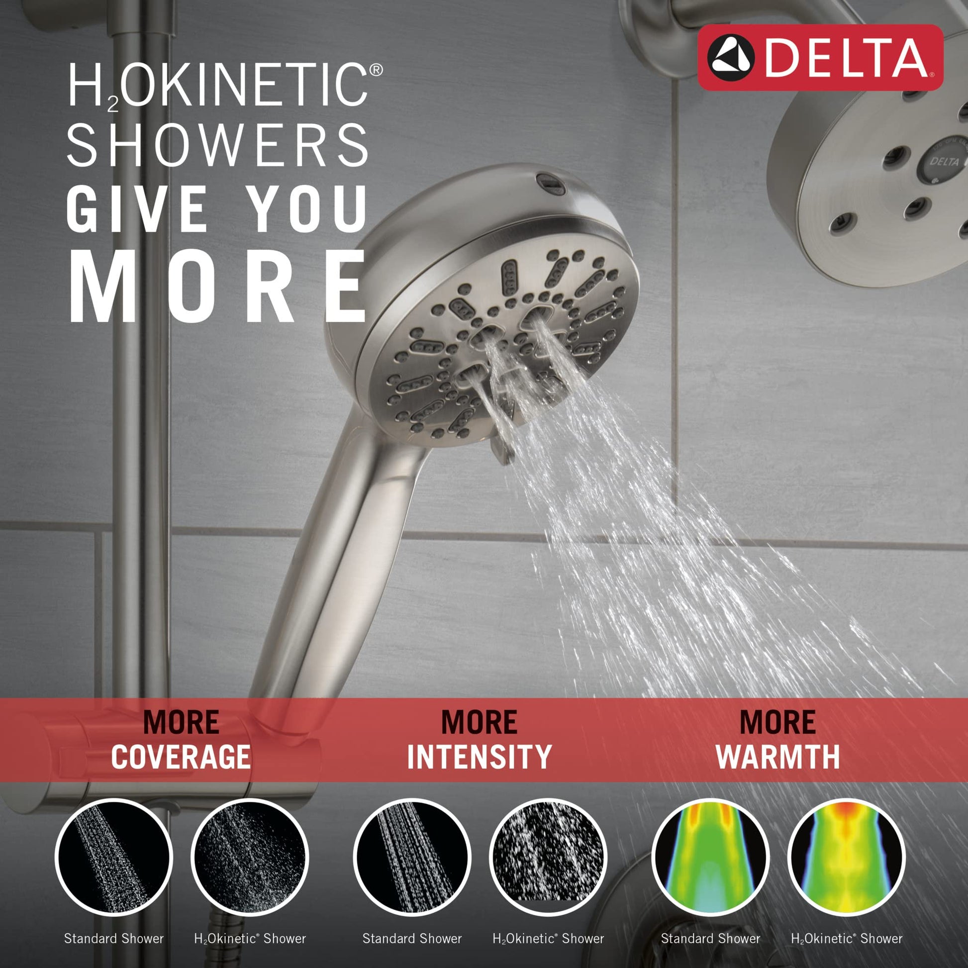 Stainless steel slide bar hand shower with multiple spray jets and cleaning function mounted on shower wall.