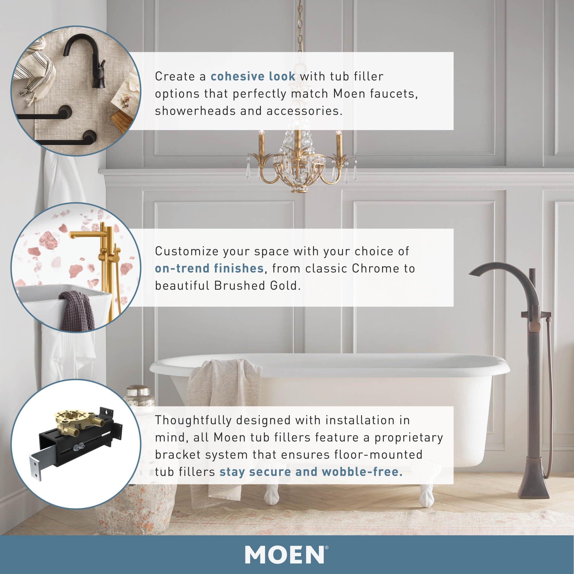 Moen Greenfield One Handle Freestanding Floor Mount Tub Filler with Handshower Bathtub Faucet with Removable Wand in Matte Black - 620BL
