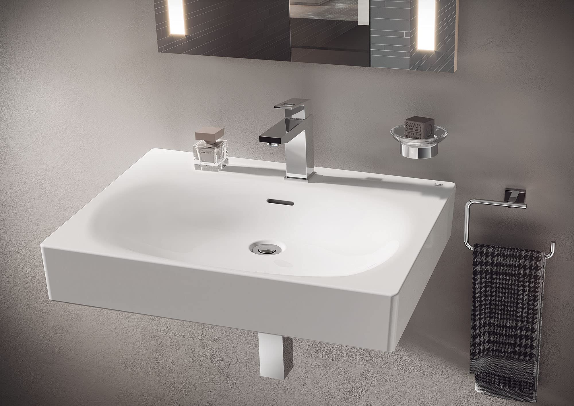 Grohe Eurocube 39656000 Wall Mount 24" Bathroom Sink, 1-hole in Grohe Alpine White
