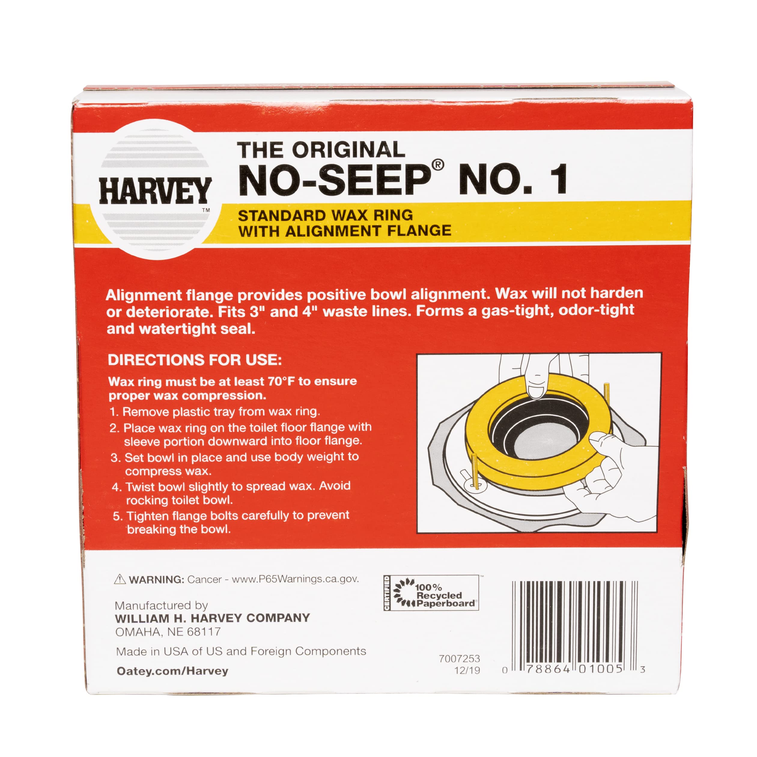 Oatey Harvey Toilet Wax Ring with Urethane Seal - 1005-24 - 25 pack