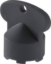 Black plastic wrench attachment with oval head, hole at top, and angled jaw design.