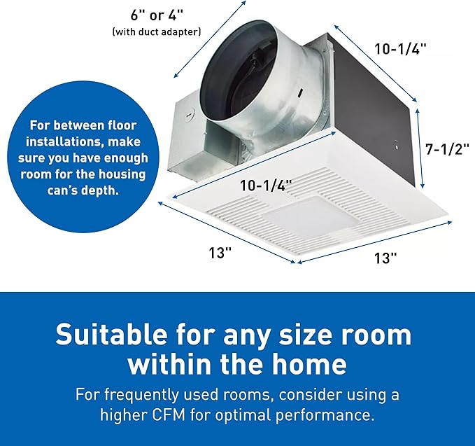 Panasonic Ceiling Fans WhisperGreen Dual Speed Architectural Ventilation Fan with LED Lighting 30-110 CFM - FV-0511VKSL3K