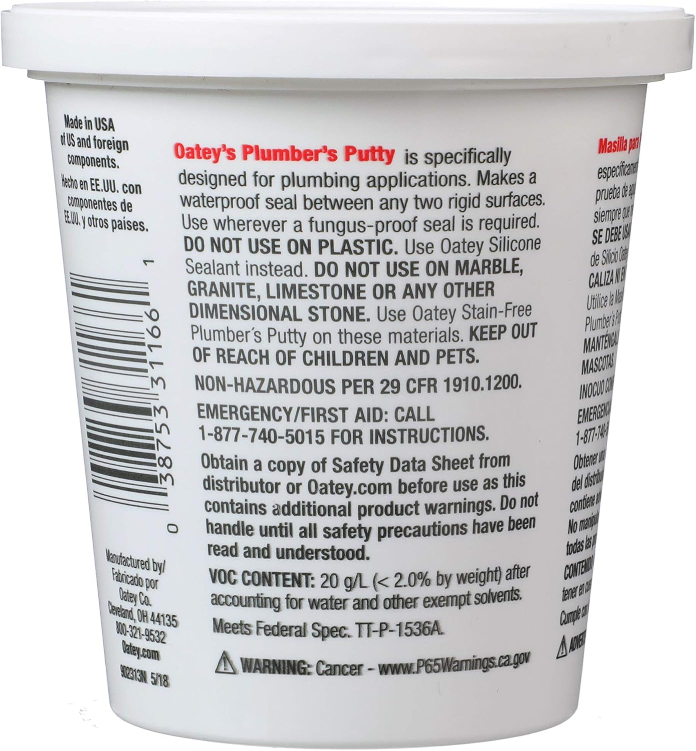 Oatey 31166 Plumbers Putty 14 Oz