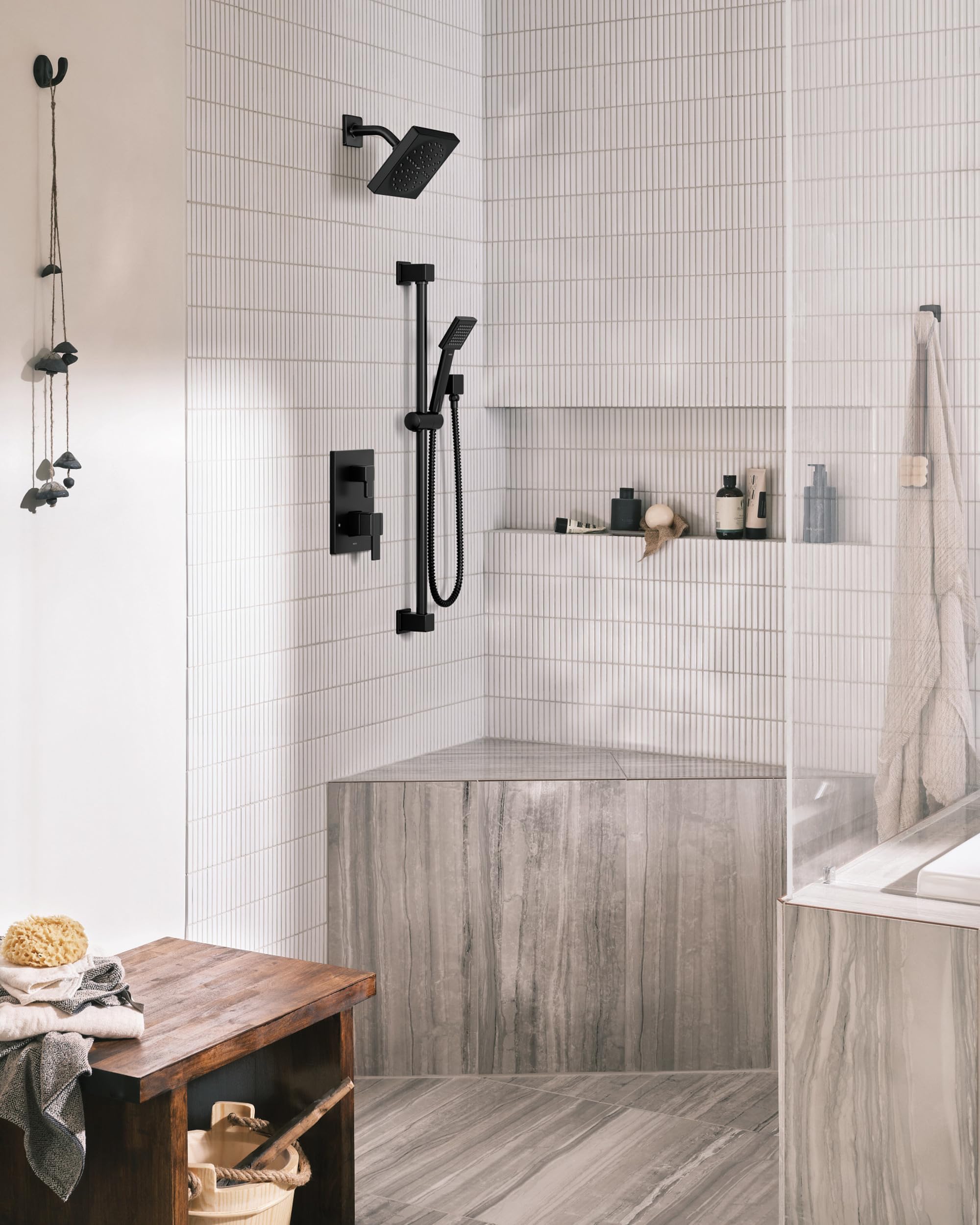 Moen 90 Degree M CORE 3 Series 2 Handle Shower Trim with Integrated Transfer Valve in Matte Black - UTS9011BL