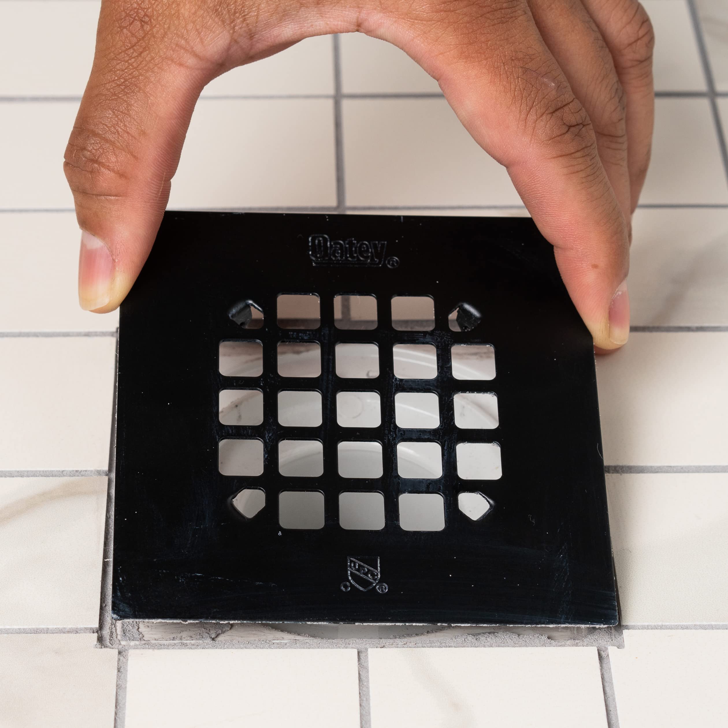 Oatey 4-1/4 in. Square Snap-Tite Shower Strainer for Tiled Showers in Matte Black - 42423
