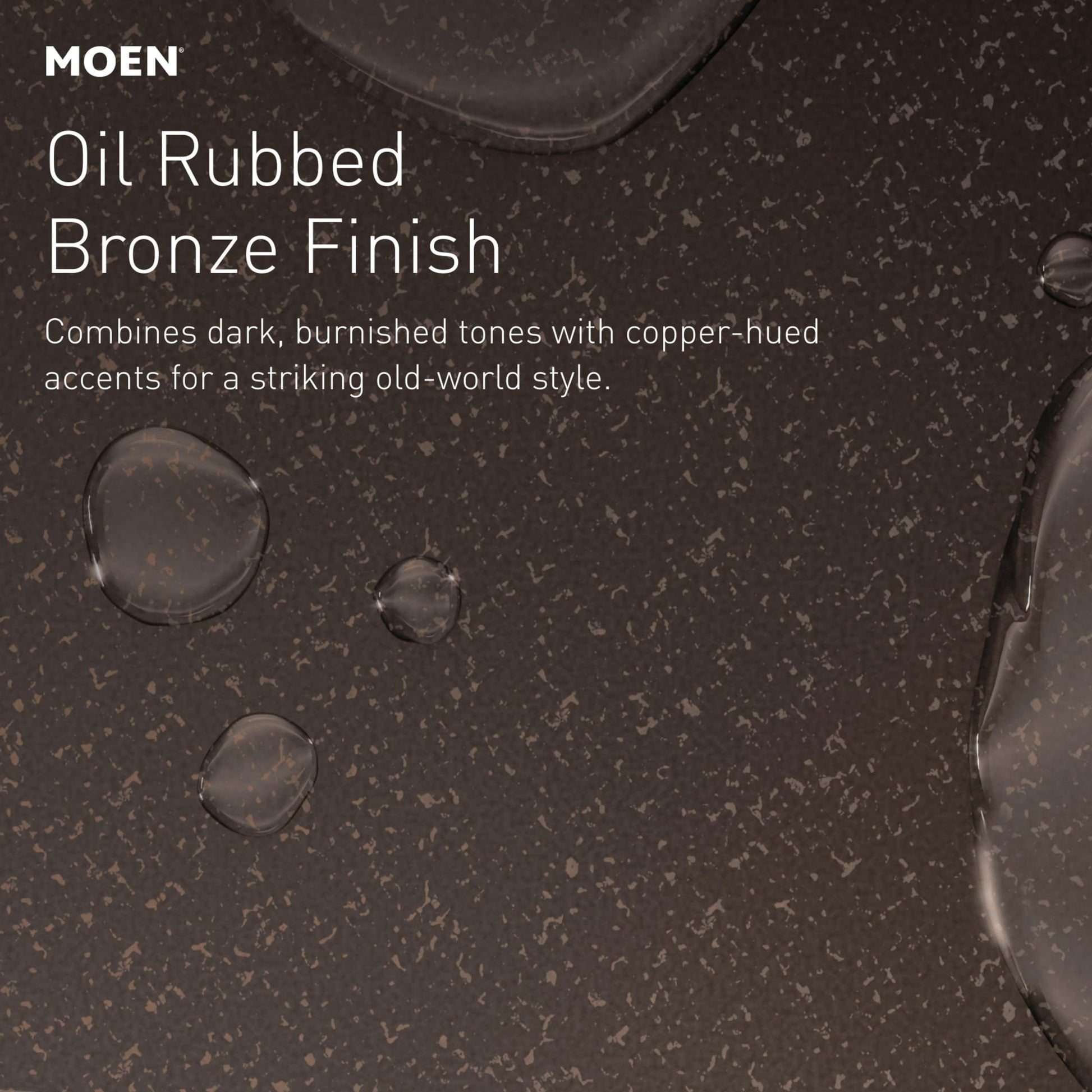 Oil rubbed bronze textured surface with water droplets, showing finish detail.