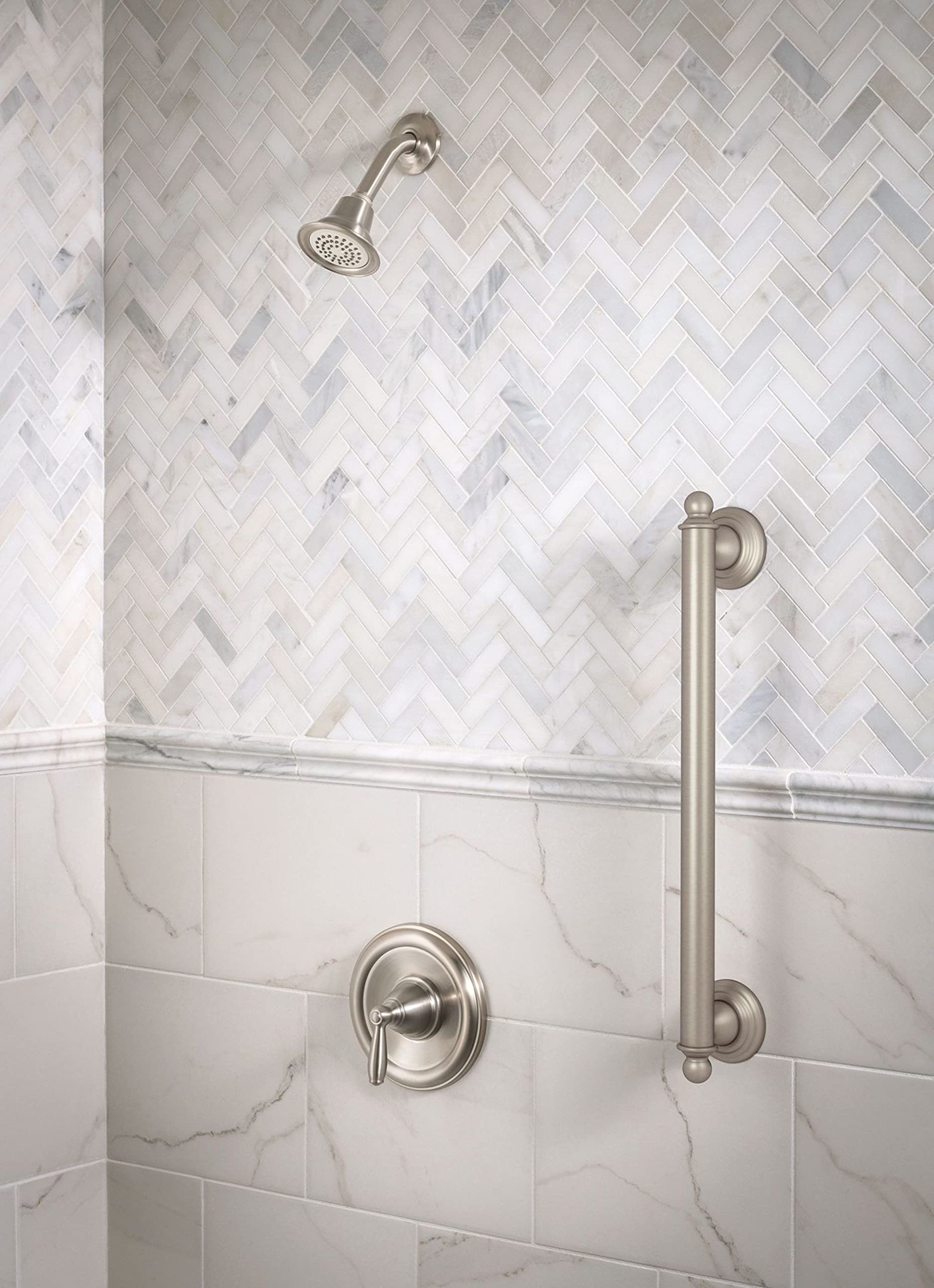 Moen Brantford Posi Temp Pressure Balancing Shower Trim Kit with Shower Head and Lever Handle in Brushed Nickel - T2152BN