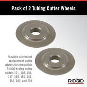 Two metallic circular tubing cutter wheels with center holes, stacked vertically.
