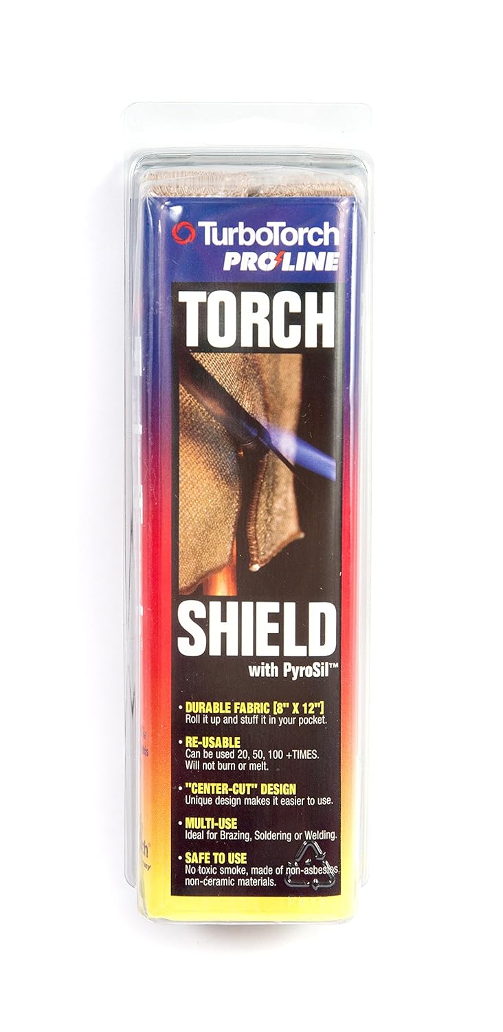 TurboTorch PROLINE torch shield with tan fabric material in clear plastic packaging.