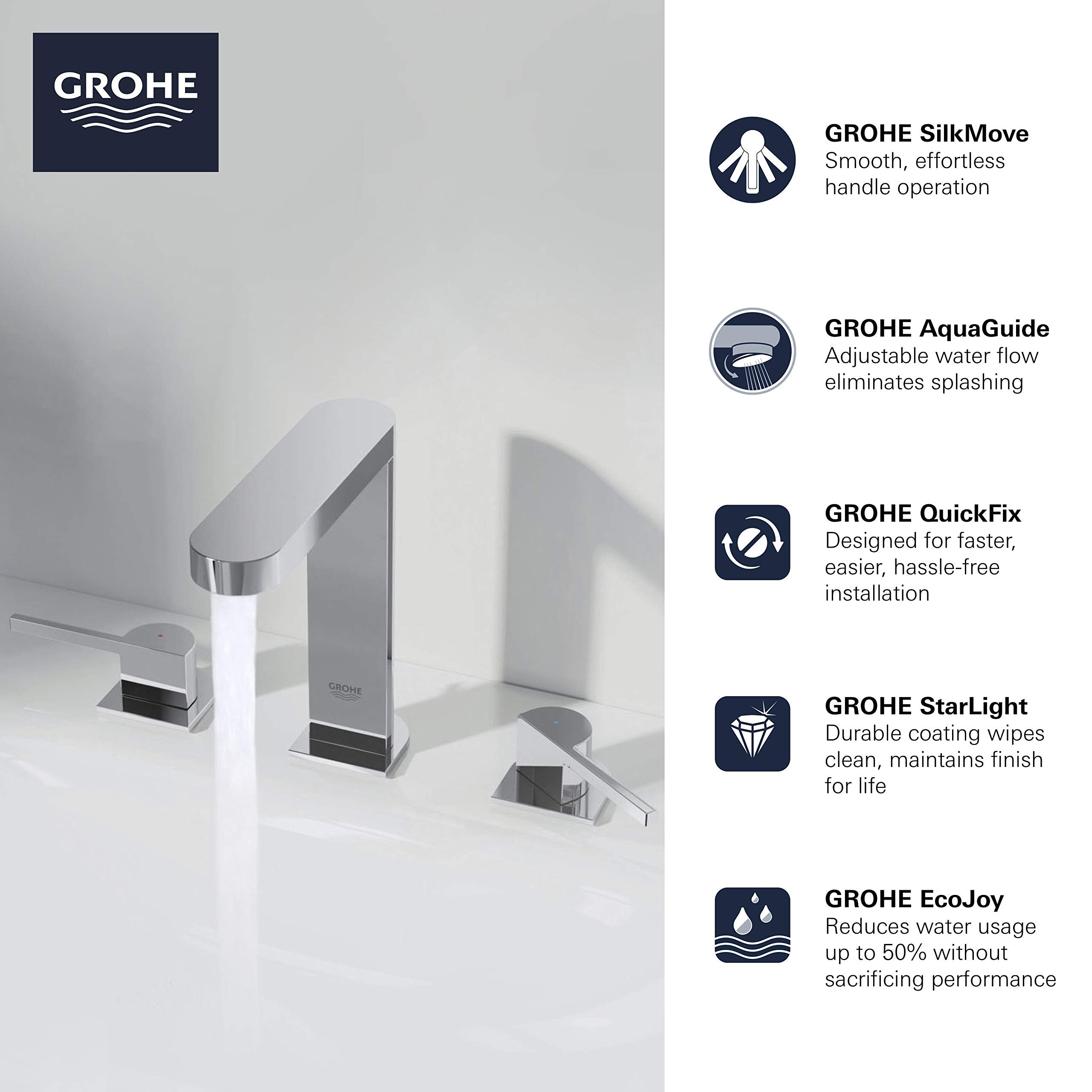 Grohe Plus 20302003 8-inch Widespread 2-Handle L-Size Bathroom Faucet 1.2 GPM in Grohe Chrome