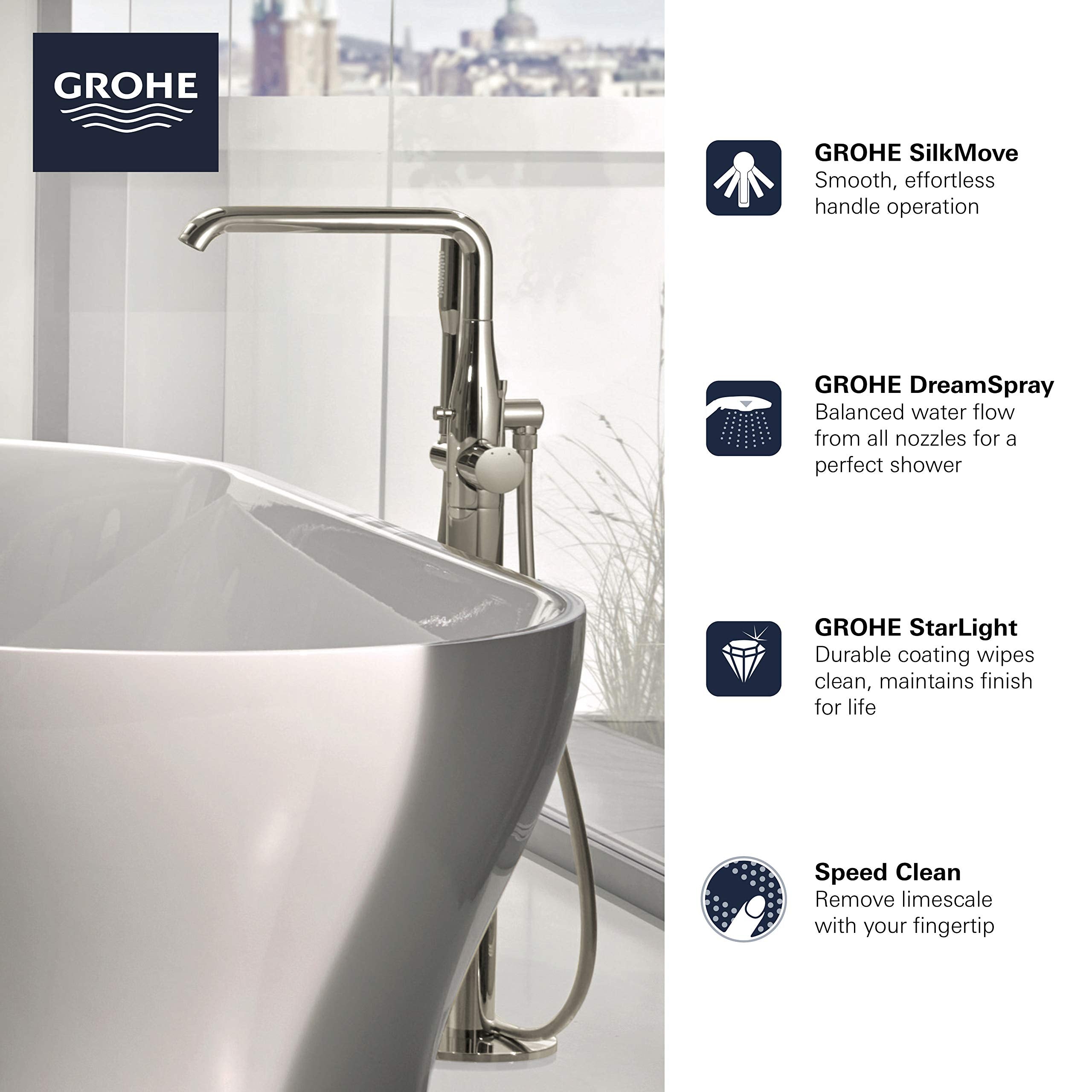 Grohe Essence 23491ENA Single-Handle Freestanding Tub Faucet with 1.75 GPM Hand Shower in Grohe Brushed Nickel