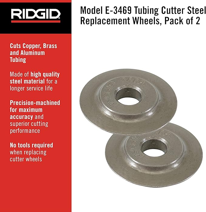 Two steel tubing cutter replacement wheels with center holes, stacked together.