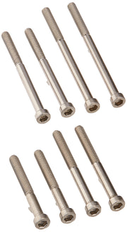 Eight stainless steel socket head screws in progressively increasing lengths arranged in two rows.