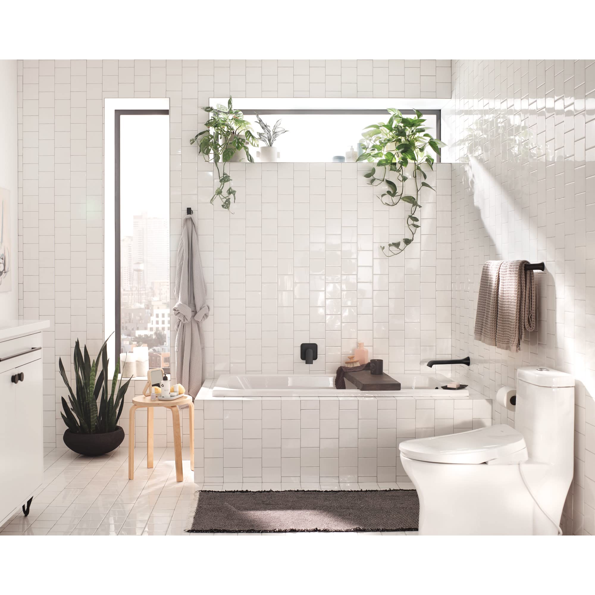 Moen Genta LX Single Handle Wall Mount Tub Filler High Flow Tub Faucet with 10" Spout Reach in Brushed Nickel - WT901BN