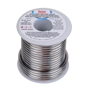 Oatey 40/60 rosin core leaded plumbing solder spool with gray label and coiled silver wire.