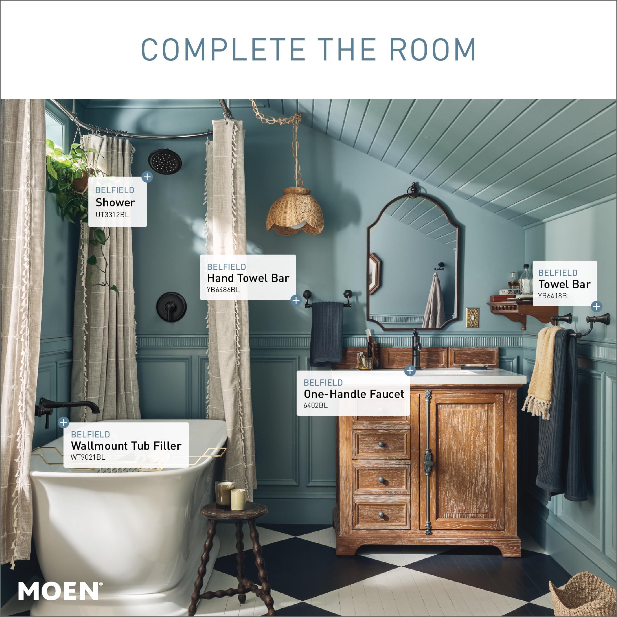 Moen Belfield One Handle Bathroom Sink Faucet with Drain Assembly and Optional Deckplate in Matte Black - 6402BL