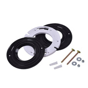 Closet flange spacer kit containing two black rings, one white ring, two bolts, shims, and hardware nuts.