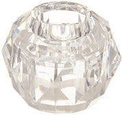 Clear faceted knob handle with geometric cuts and central opening for valve installation.