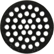 Black circular pipe hanger with 32 evenly spaced holes throughout the plate.