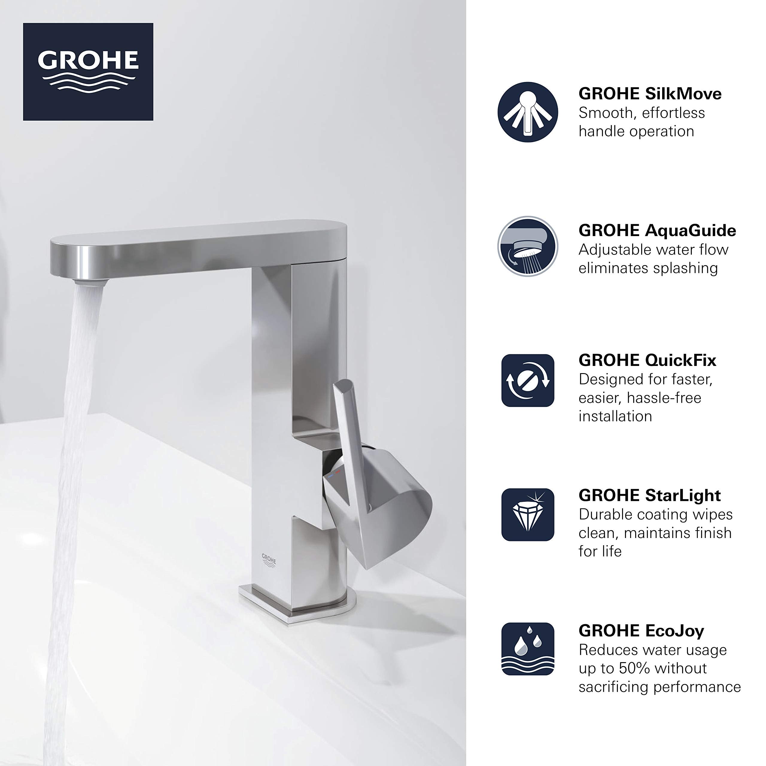 Grohe Plus 23956EN3 Single Hole Single-Handle M-Size Bathroom Faucet 1.2 GPM in Grohe Brushed Nickel