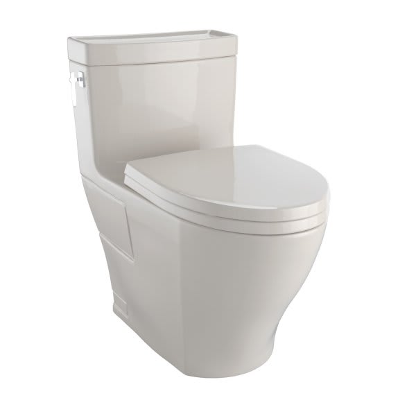 Toto Aimes One Piece Elongated Universal Height Toilet with CEFIONTECT 1.28 GPF with SS124 SoftClose Seat in Bone