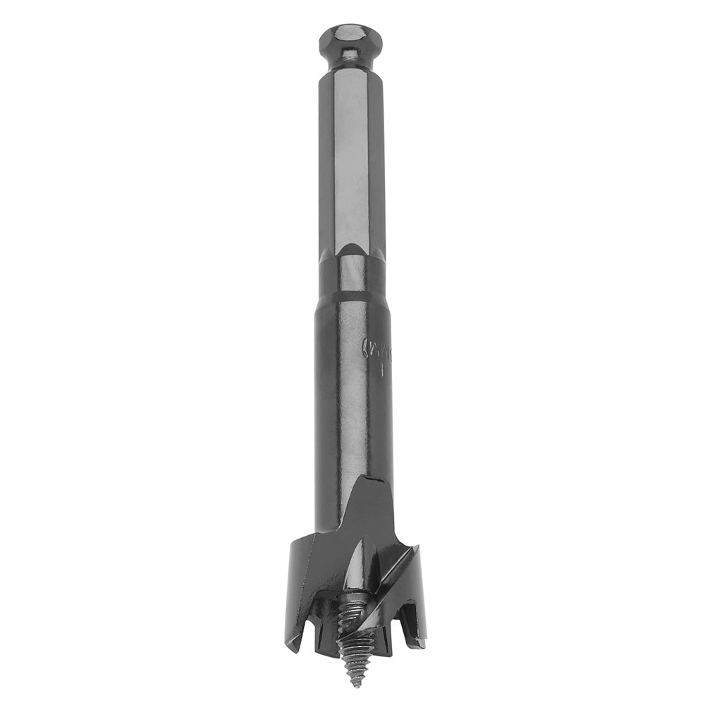 Milwaukee 1-inch self-feed wood drilling bit with cylindrical shank, rounded top cap, and multi-fluted cutting head with cent