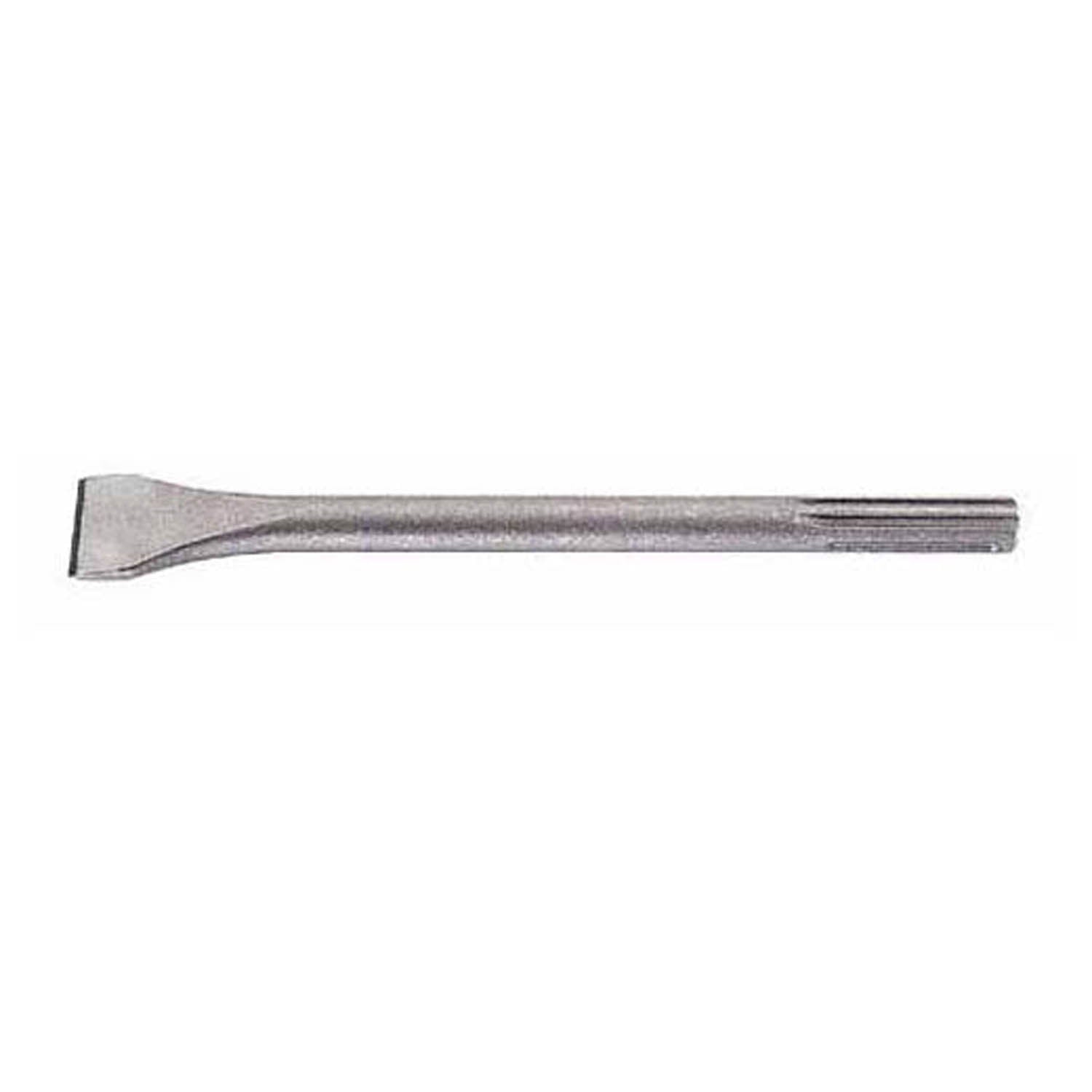 SDS-Max scaling chisel with flat, wide blade and tapered metal shaft for pneumatic tools.