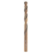 Cobalt twist drill bit with tan and gray coloring and model number printed on the cylindrical shank.
