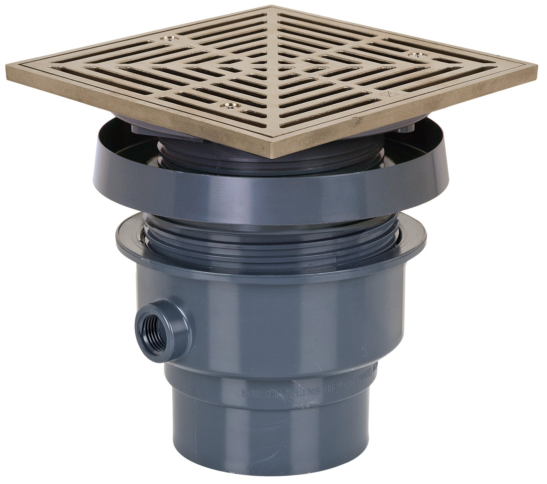 Sioux Chief 3 in. PVC Drain Hub with 7 in. Square Grate and Strainer - Nickel Bronze
