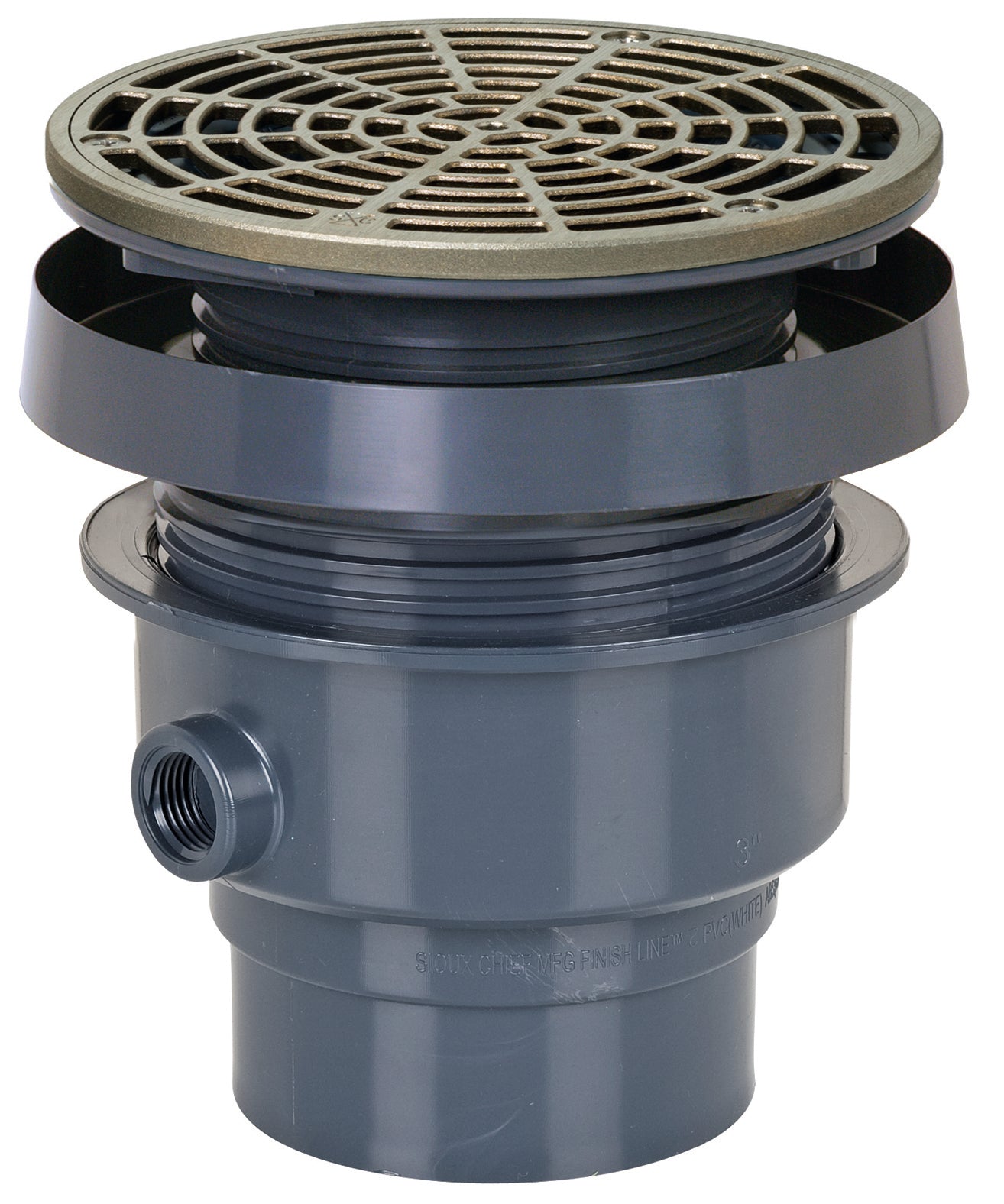 Sioux Chief FinishLine 3 in. PVC Drain Hub with 6.5 in. Round Grate and Strainer - Nickel Bronze