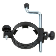 Black plastic ring clamp with metal arms and adjustment knobs for oscillating multi-tool depth control.
