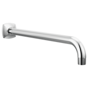 Polished chrome wall-mounted shower arm with square flange and angled end fitting.