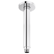 Polished chrome ceiling-mount shower arm with round flange and threaded connection point.