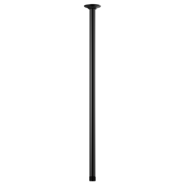 Black ceiling-mounted shower arm with round flange connector at top, 24 inches long.