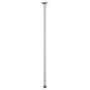Vertical chrome shower arm with round ceiling flange and threaded connector at bottom, 24 inches long.