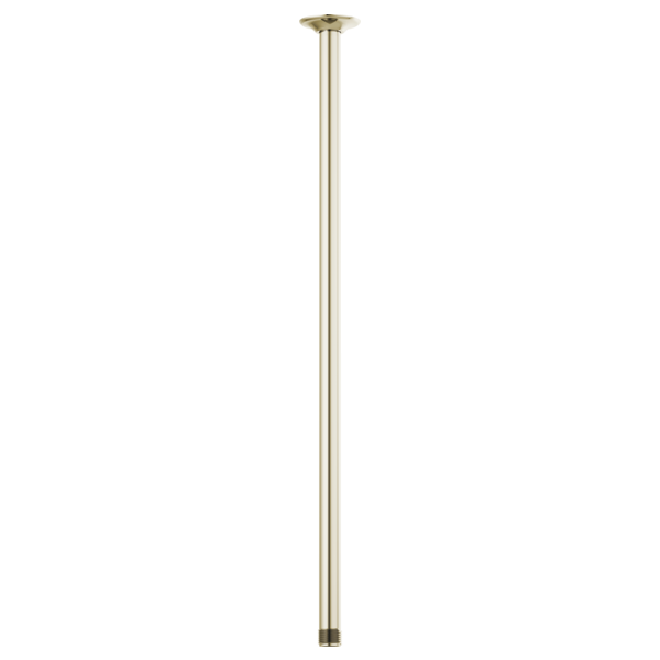 Brass ceiling mount shower arm, 24 inches long, with round flange connector at top.