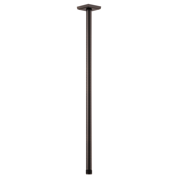Black ceiling-mounted shower arm with square flange, 24 inches long, vertical orientation.