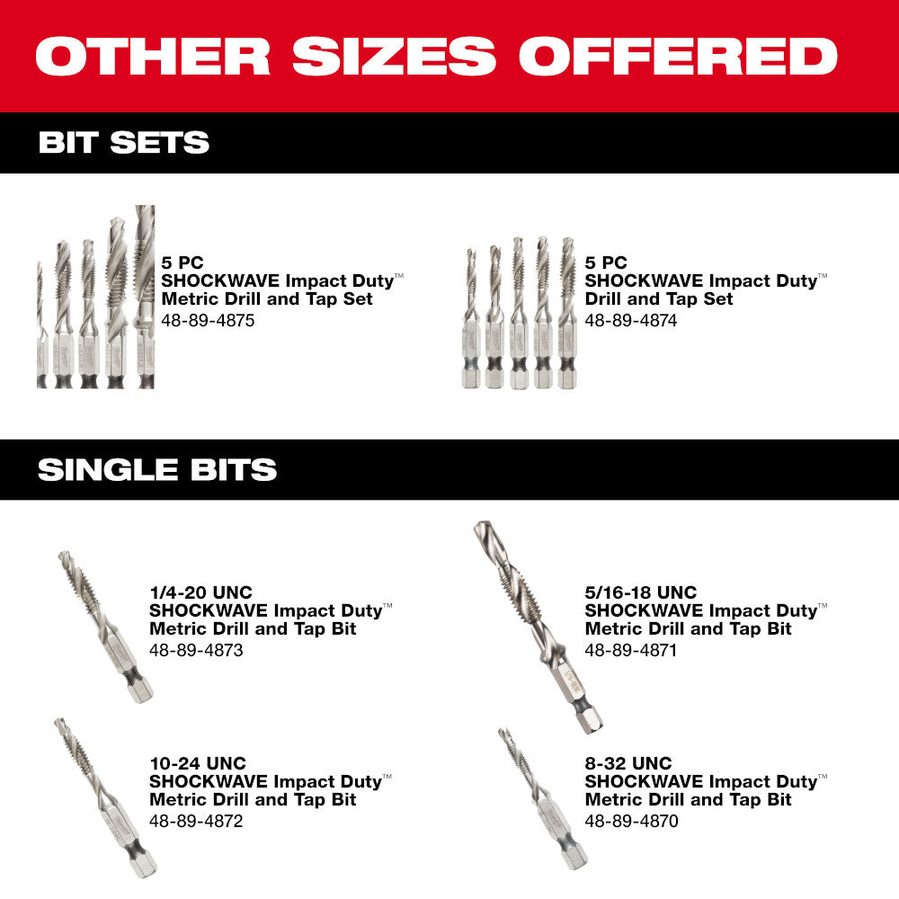 Milwaukee Shockwave 8-32 SAE impact drill tap bit with fluted design and hex shank.