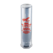 Milwaukee Spline to SDS-Plus bit adapter in clear plastic packaging with red text labeling.