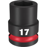 Black 17MM socket with hexagonal opening and red band near base, 1/2" drive size.