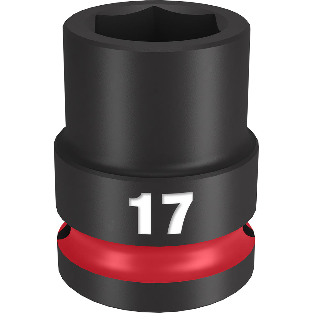 Black 17MM socket with hexagonal opening and red band near base, 1/2" drive size.