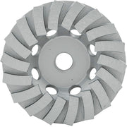 7-inch gray diamond cup wheel with segmented turbo design and center mounting hole.